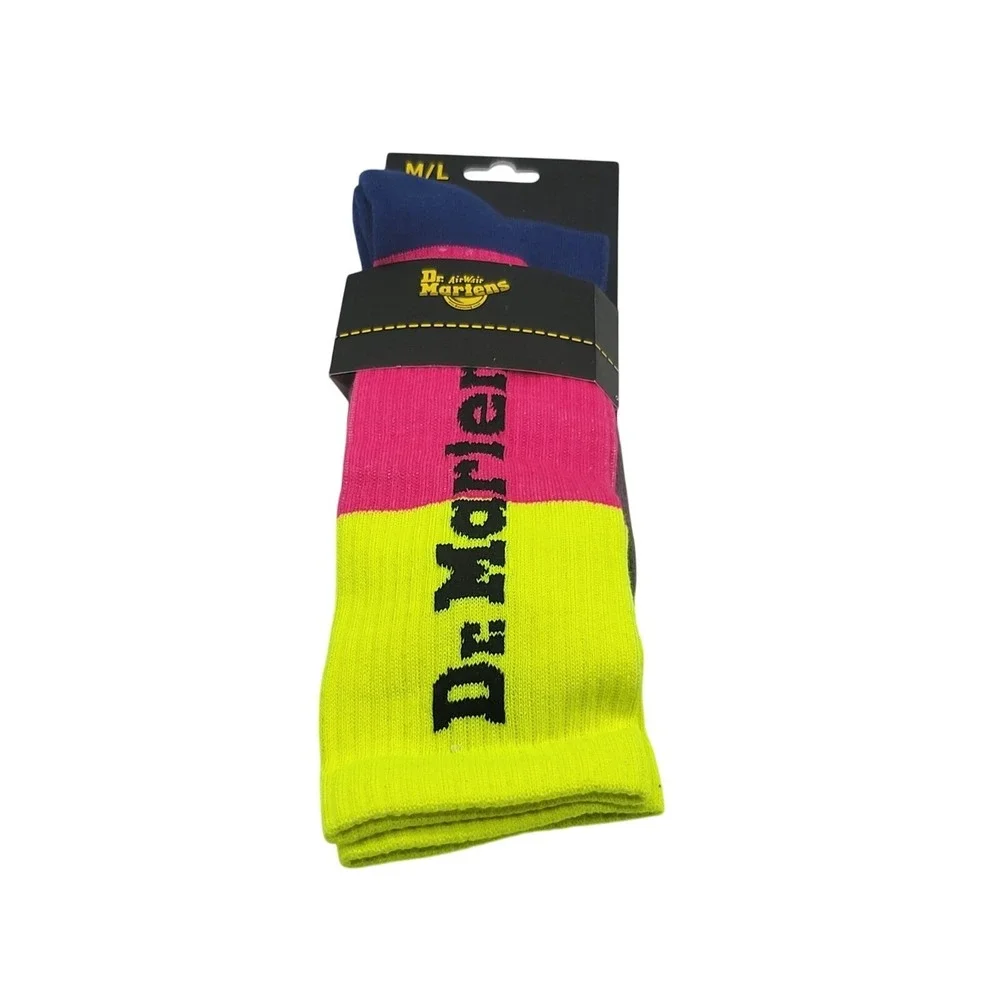 Dr Martens Crew Socks Pink‎ Yellow Neon Logo M/L Unisex New With Tags